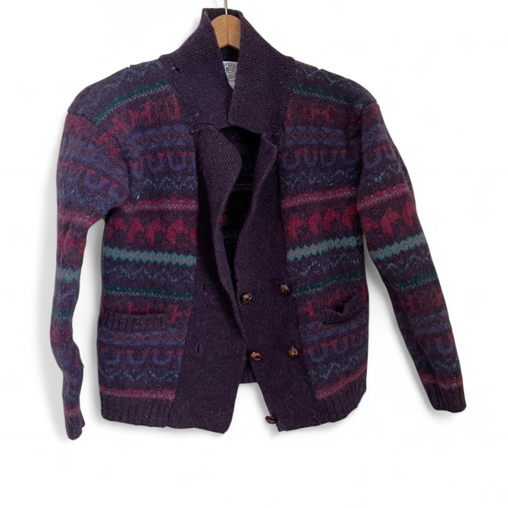 AS IS Flawed Women's Small 100% Wool Purple Patterned Sweater